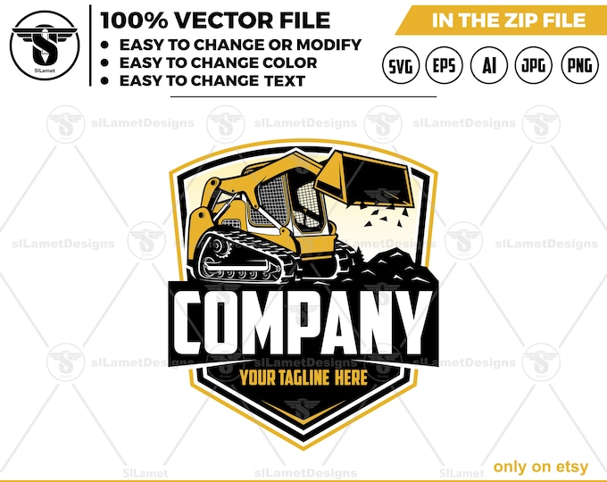 Skid steer loader logo - Skid Steer Logo - Compact Loader Logo - Construction Equipment logo - Mini Loader logo - Heavy Machinery logo