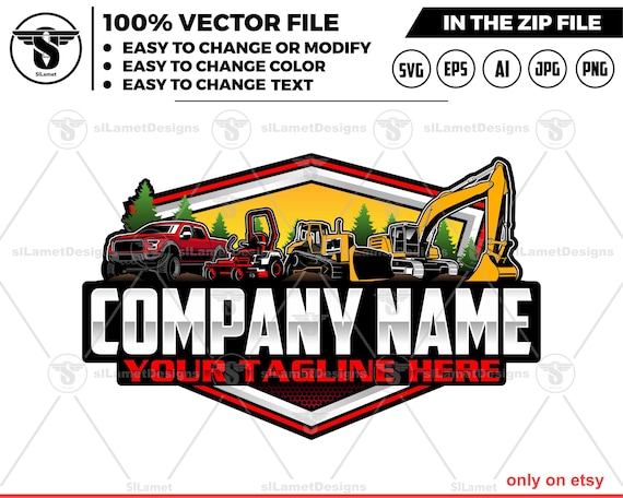 equipment vehicles logo,pickup truck, zero turn, bulldozer, excavator, heavy equipment rental logo, heavy equipment repair logo