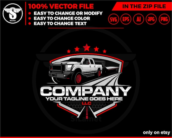 pickup and trailer logo - trailer towing logo - towing Company Logo - pickup and flatbed trailer