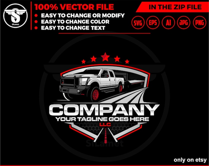 pickup and trailer logo - trailer towing logo - towing Company Logo - pickup and flatbed trailer