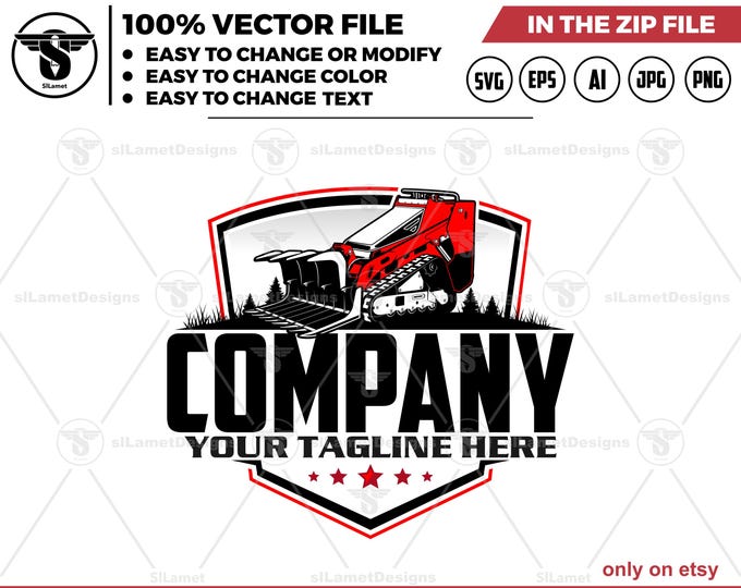 Mini Skid Steer Grapple Logo - Stand Skid Steer Grapple Logo - Heavy Equipment Logo - Grapple Attachment Logo - Vector Logo Template