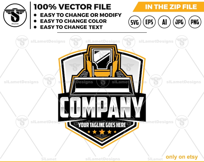Skid steer loader logo - Construction Vehicle - front view - SVG - Digital File