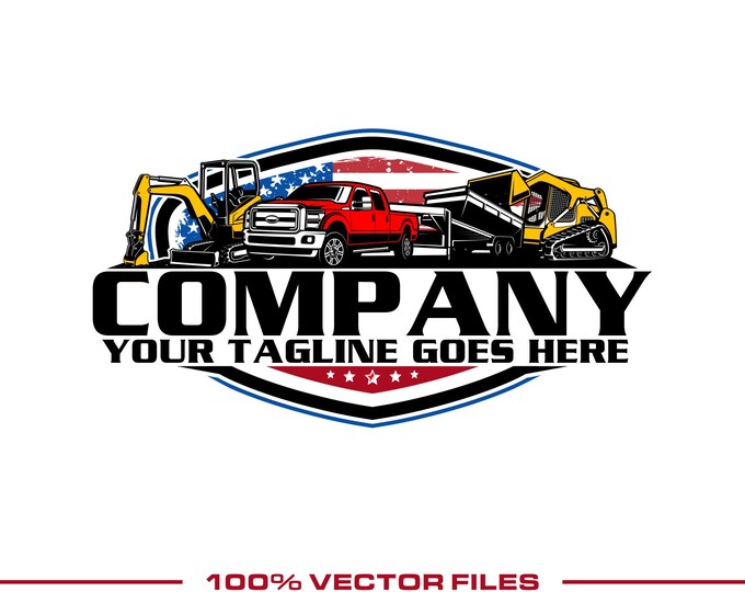 Construction Logo: Fully Editable, Pickup Truck Dump Trailer Skid Steer Mini Excavator SVG
