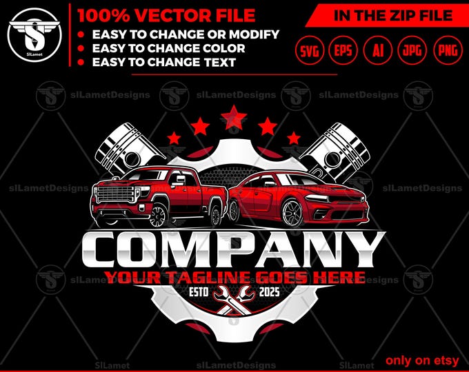 vehicle service logo - vehicle repair logo template - automotive logo - sport car, pickup truck repair logo - piston logo