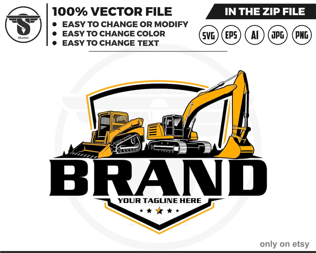 Skid Steer and Excavator Logo Svg, Skid Steer Bulldozer Logo, Skid