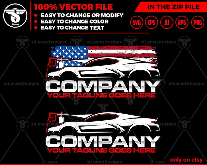 america Car Wash Logo  - Car Wash Logo Template - Automotive Cleaning Branding - Car Detailing Services - car clean logo - auto detailing