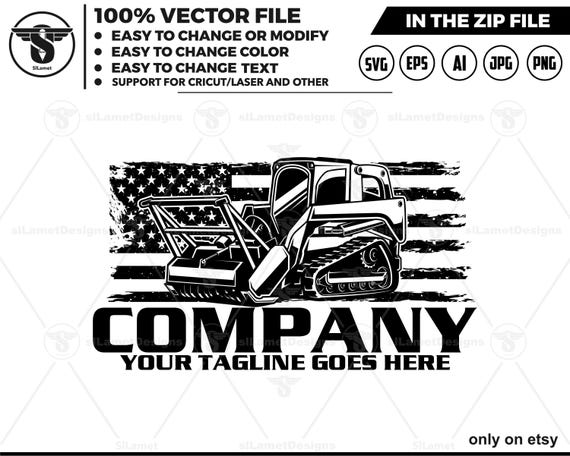 amerrica mulching skid steer logo - skid steer brush mulcher logo - skid steer mulcher attachment logo - USA mulching skid steer
