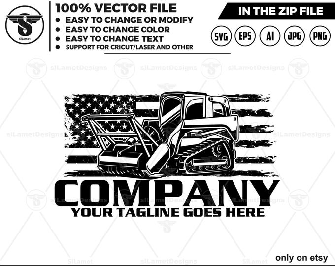 amerrica mulching skid steer logo - skid steer brush mulcher logo - skid steer mulcher attachment logo - USA mulching skid steer
