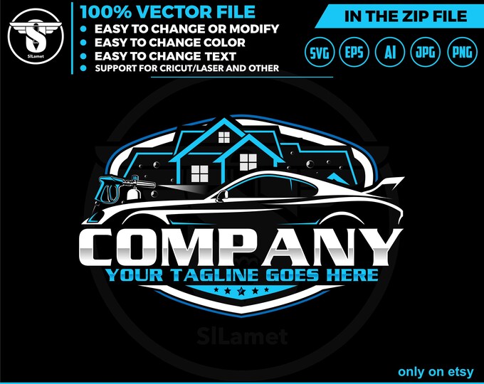 house Car wash logo template - car wash logo - car wash svg - cleaning car logo - automotive - auto detailing car logo - Car Detailing svg