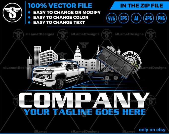 pickup dump trailer city - pickup and trailer logo - dump trailer services logo - dump junk services logo - dump trailer city - chevrolet