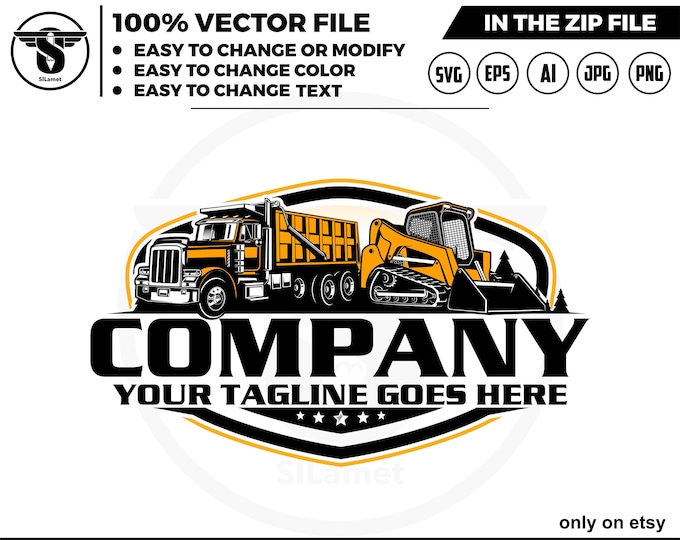 dump truck and skid steer logo - equipment vehicles logo - heavy equipment svg , skid steer svg