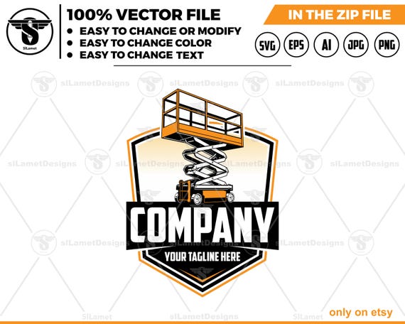 Scissor Lift Logo - Aerial Lift logo - Construction Equipment Logo - Lift Platform Design - Industrial Machine logo