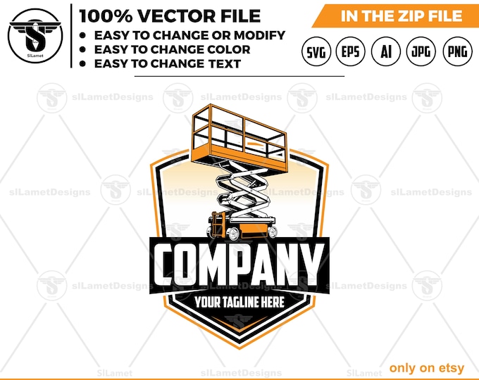 Scissor Lift Logo - Aerial Lift logo - Construction Equipment Logo - Lift Platform Design - Industrial Machine logo