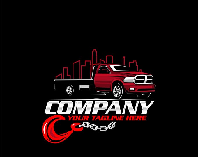 Tow Truck Logo: Flatbed City Roadside Recovery Vector Designs (SVG, EPS, PNG)