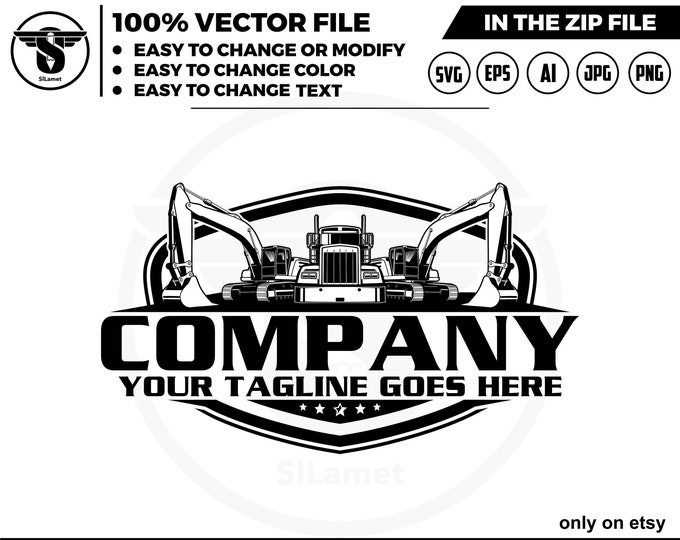 dump truck and excavator logo - digging logo - earth digging logo - dump truck svg - excavator svg - semi truck and excavator