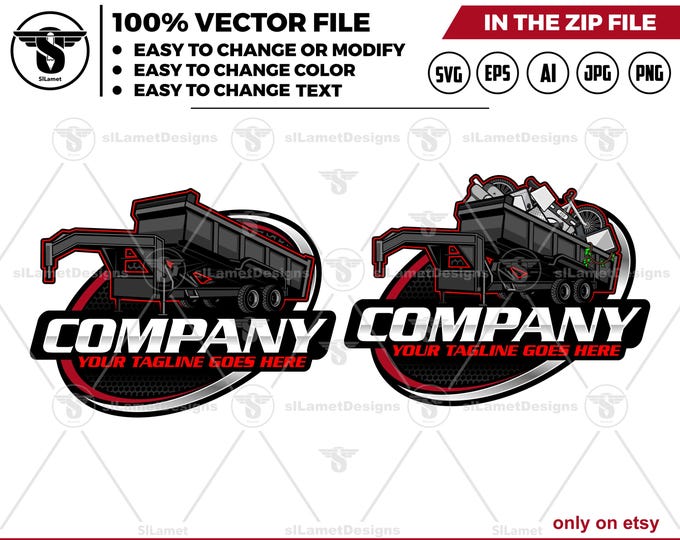 gooseneck dump Trailer Logo - gooseneck dump Logo Template - Hauling Equipment Branding - dump trailer logo