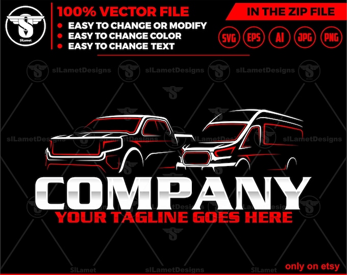 pickup and delivery van logo, automotive logo, automotive, car logo template, car dealer logo , delivery vehicle logo - pickup and van logo