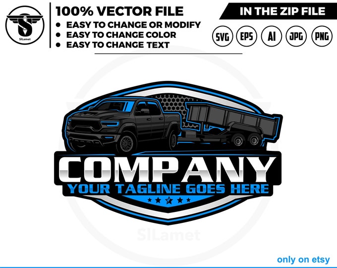 pickup and dump trailer logo - pickup and Bumper Pull Dump Trailer - dump towing logo - dump rental Logo - 2023 Ram 1500 TRX Lunar Edition