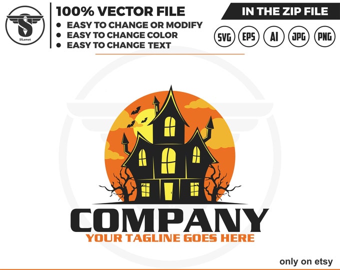 halloween house logo - Haunted House Logo - Creepy house logo
