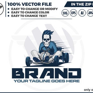 Schädel Racer Logo, Go Kart Schädel SVG, Go Kart Logo, Go Kart Racing, GoKart Racer, Kart