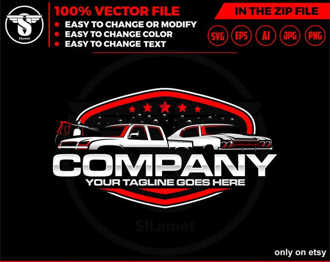 pickup truck and sport car wash - Car wash pickup truck logo template - car wash logo - cleaning car logo - automotive - detailing logo