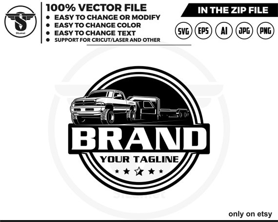 pickup and gooseneck trailer silhouette logo - pickup and trailer logo - hotshot logo - towing Company Logo - pickup and gooseneck trailer