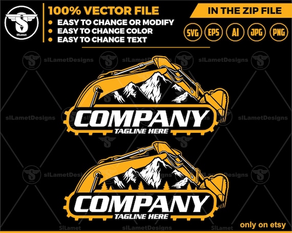 excavator mountain logo - excavator logo template - bucket excavator svg - construction logo - digging logo - earth digging logo -