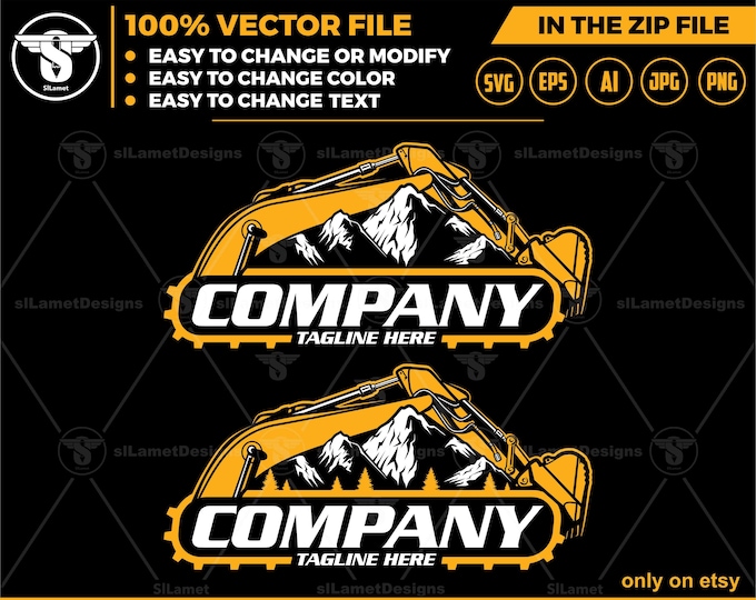 excavator mountain logo - excavator logo template - bucket excavator svg - construction logo - digging logo - earth digging logo -