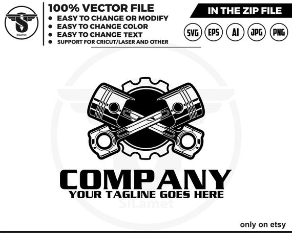 pistons car logo - car service logo - car repair logo template - piston and wrench - piston silhouette  - piston for cricut