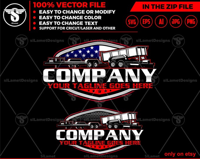 america dump trailer and flat bed trailer logo, flat bed and dump trailer rental logo, trailer rental logo