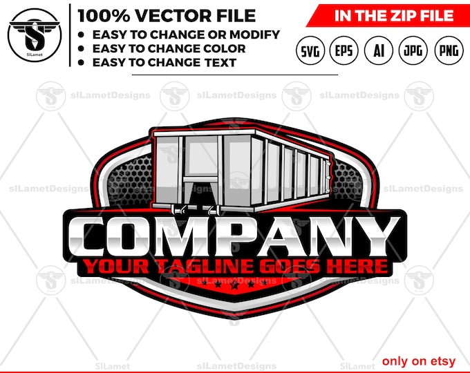 Dump Roll Off Bin logo - Dumpster Logo - Waste Removal Truck Design - Trash Container logo - Junk Hauling Service