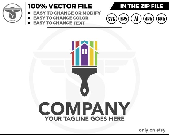 painting house logo - paint brush house logo -real estate logo - repair house logo - home improvement logo - minimalis house logo