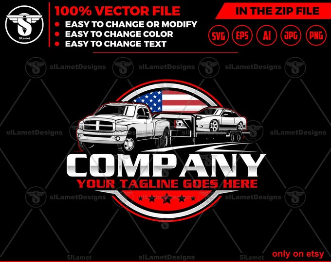 america hotshot logo - pickup and flatbed traile - pickup towing logo - towing Company Logo - hauler trailer logo - dodge ram 3500 dually