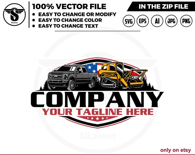 america pickup truck and mulching skid steer logo, Heavy Equipment logo