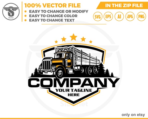 logging truck logo - truck hauling wood logo