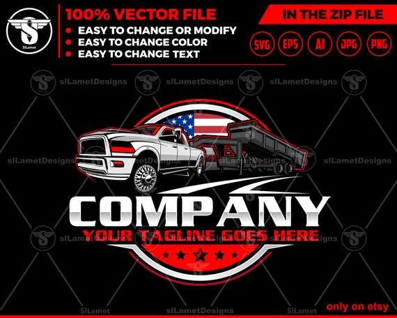 Pickup &  gooseneck dump Trailer Logo - Pickup Truck Trailer Logo Template  - Hauling Equipment Branding - dump trailer logo