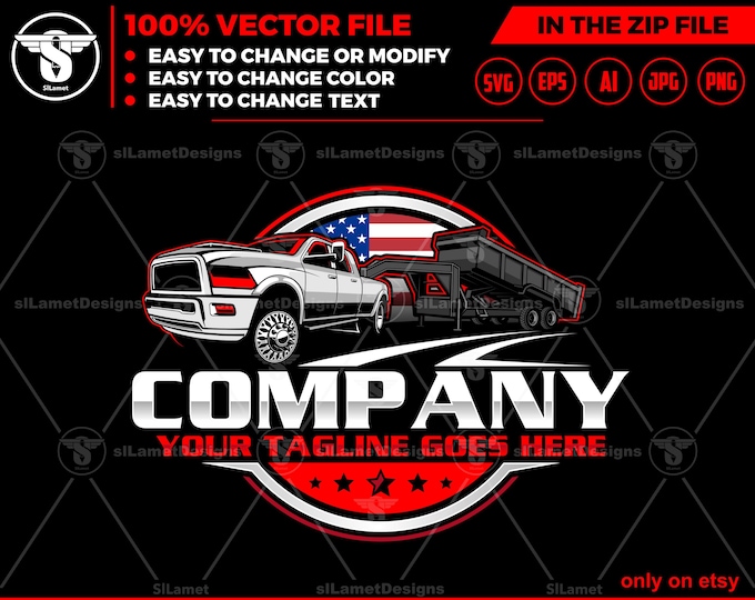 Pickup &  gooseneck dump Trailer Logo - Pickup Truck Trailer Logo Template  - Hauling Equipment Branding - dump trailer logo