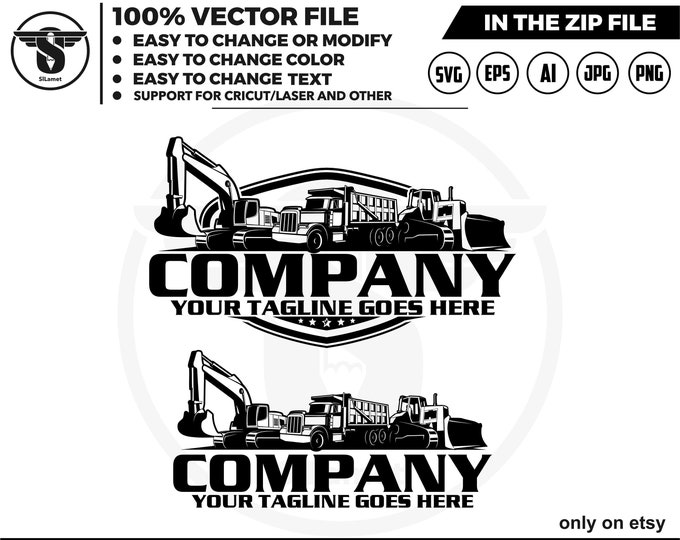 simple equipment vehicles logo - heavy equipment logo - Bulldozer svg - dump truck - excavator