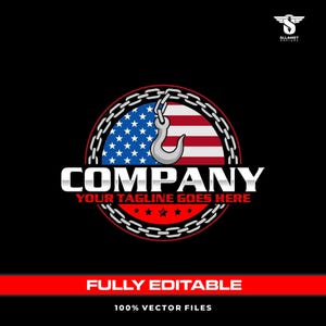 Logotipo de remolque con gancho de cadena, logotipo vectorial editable para la marca de servicios de asistencia en carretera (SVG AI)