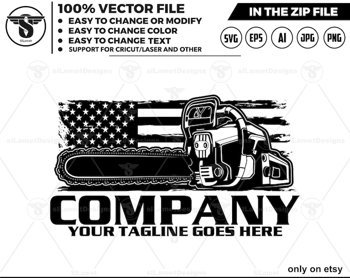 america chainsaw logo- tree sevice logo - USA chainsaw logo - tree cutter - logging logo - logg logo