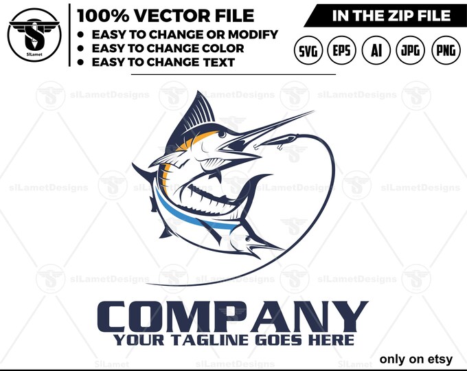 Fishing logo, marlin and sailfish Fishing logo, tuna Fishing Logo - boat Fishing logo