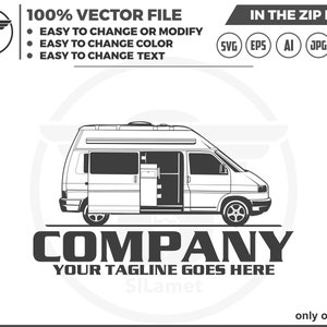 campervan svg, logo camper van, samochód kempingowy, wektor camper van izolowany projekt logo