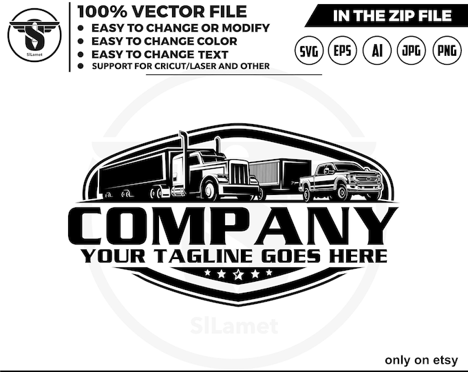 pickup trailer and truck trailer logo svg, Trucking Company Logo, Moving Truck, Semi Truck, Trucking Brand, Truck Door Logo, Trucker Logo