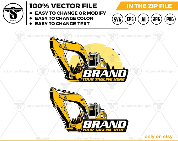 Excavator Logo - Digger Logo - Heavy Equipment logo - Construction Machine Art - Earth Mover logo
