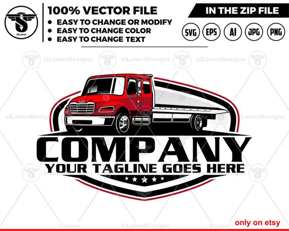 flat bed tow truck logo - flat bed towing - flat bed double cab towing - towing service logo - towing service logo - towing heavy equipment