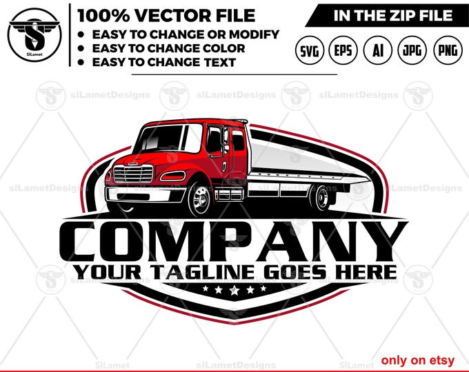 flat bed tow truck logo - flat bed towing - flat bed double cab towing - towing service logo - towing service logo - towing heavy equipment