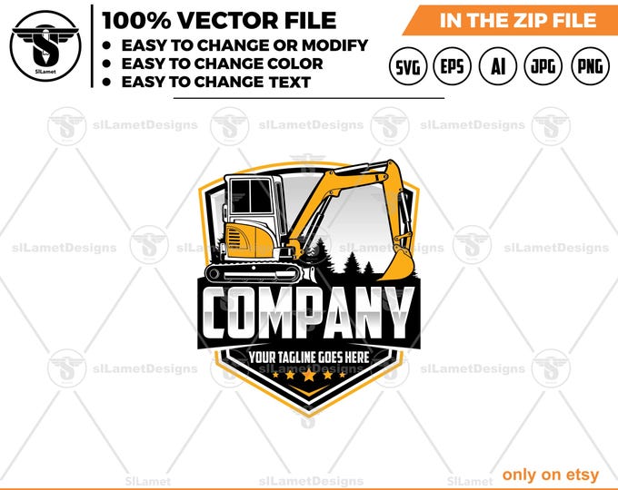 Mini Excavator Logo - Construction logo - Compact Equipment svg : side view