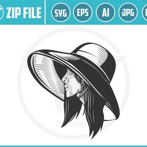Vintage Woman with Hat SVG: Retro Clipart Graphic (Digital Download)