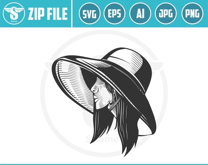 Vintage Woman with Hat SVG: Retro Clipart Graphic (Digital Download)