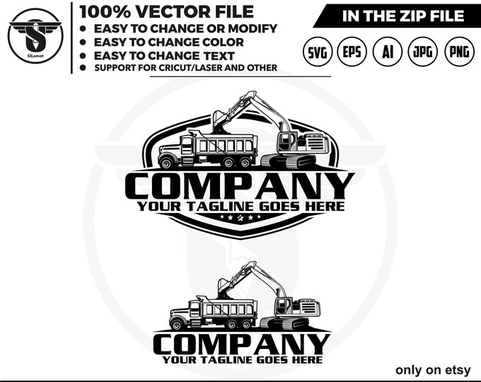 excavator loading dump truck logo - dump truck and excavator logo - digging logo - earth digging logo - dump truck svg - excavator svg